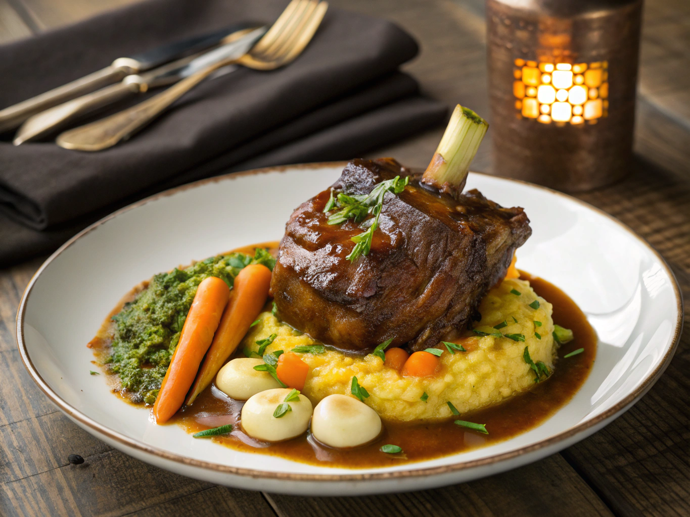 Slow-braised veal shank served over creamy saffron risotto